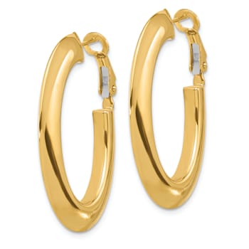 14k Yellow Gold Polished 1 7/16" Knife Edge Oval Hoop Earrings