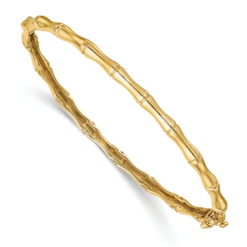 14k Yellow Gold 4mm Bamboo Design Diamond Hinged Bangle