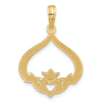 14k Yellow Gold Polished and Textured Claddagh Pendant