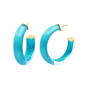 14K Yellow Gold Over Sterling Silver Illusion Acrylic Hoops in Teal