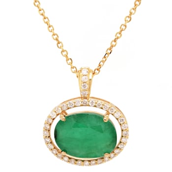 4.13 Ctw Emerald and 0.30 Ctw White Diamond Pendant in 14K YG