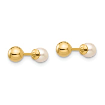 14K Yellow Gold Reversible 3.75-4mm Freshwater Cultured Pearl and Gold
Ball Earrings