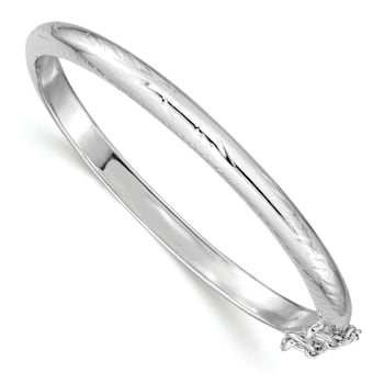 Rhodium Over Sterling Silver Polished and Diamond-cut 4mm with Safety
Hinged Children's Bangle