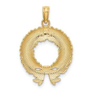 10K Yellow Gold Red and Green Enameled Christmas Wreath Charm