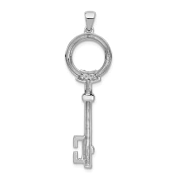 Rhodium Over 14k White Gold Diamond Circle Key Pendant