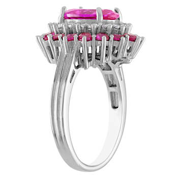 Sterling Silver Lab Created Pink Sapphire, Ruby and White Sapphire Ring 4.0ctw