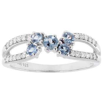 Aquamarine And Lab-Grown Diamond Bypass Ring In Sterling Silver