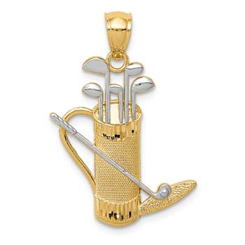 14K Two-tone Gold  Textured Golf Bag Pendant