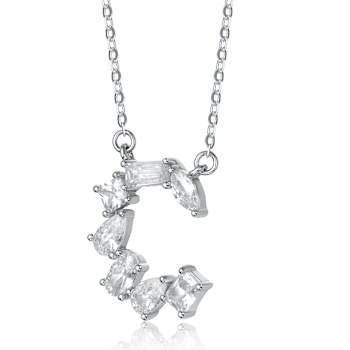 Initial C Mixed Cut CZ Pendant Necklace In Sterling Silver 18 Inch
