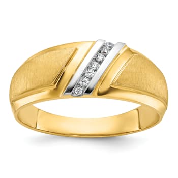 10K Two-tone Yellow Gold with White Rhodium Men's Polished and Satin A
Diamond Ring 0.06ctw