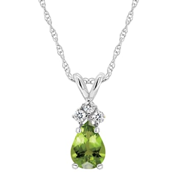 7x5mm Pear Shape Peridot with Diamond Accents 14k White Gold Pendant
With Chain