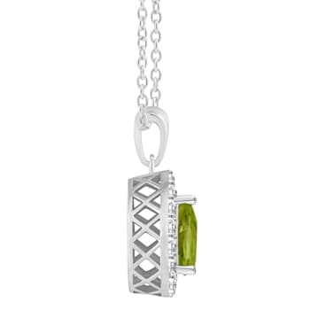 8x5mm Pear Shape Peridot and White Topaz Accent Rhodium Over Sterling
Silver Halo Pendant w/Chain