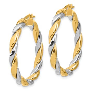 14k Yellow Gold and 14k White Gold 1 1/4" Polished Twisted Hoop Earrings