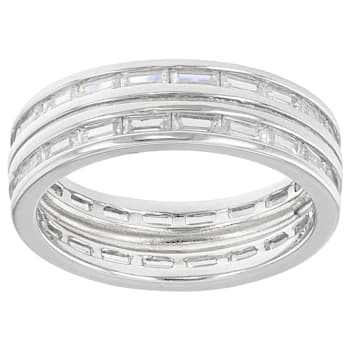 Baguette CZ Eternity Band Ring In Sterling Silver 3.24ctw