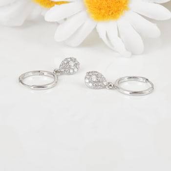 White Lab Grown Diamond Rhodium Over Sterling Silver Teardrop Huggie
Hoop Earrings VS GH