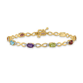 10k Yellow Gold and 10k White Gold Rainbow Gemstone and Diamond Infinity Bracelet