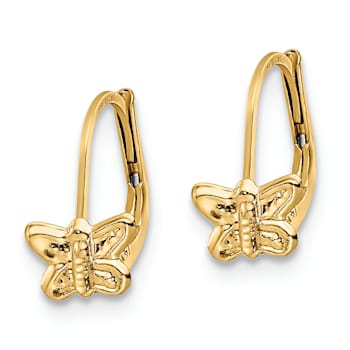 14K Yellow Gold Polished Butterfly Leverback Earrings