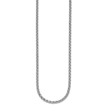 Rhodium Over Sterling Silver 3.0mm Wheat 20 Inch Chain