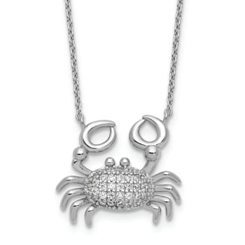 Rhodium Over Sterling Silver Polished Cubic Zirconia Crab Necklace