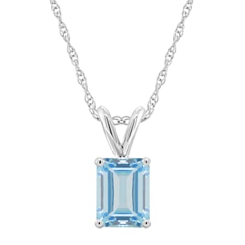 8x6mm Emerald Cut Aquamarine 14k White Gold Pendant With Chain