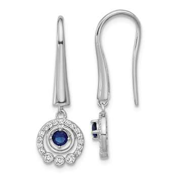 Rhodium Over Sterling Silver Polished Cubic Zirconia and Blue Glass
Dangle Earrings