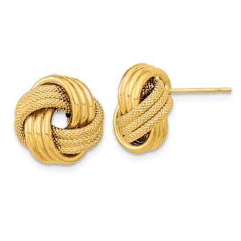 14k Yellow Gold Polished and Textured 12.5mm Triple Love Knot Stud Earrings