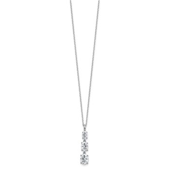 Rhodium Over Sterling Silver Polished Graduated Oval Cubic Zirconia Necklace