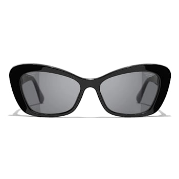 Chanel Black Cat Eye Frame "CC" Logo & Black Pearl Accent/
Gray Lens Sunglasses