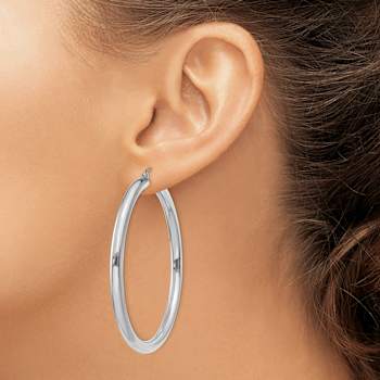Rhodium Over 14k White Gold Polished 2 3/16" Tube Hoop Earrings