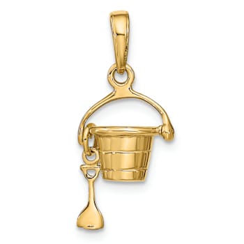 14k Yellow Gold 3D Beach Bucket with Shovel pendant
