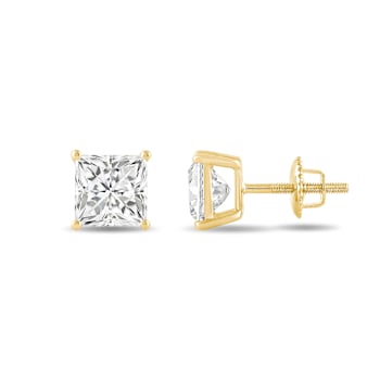 White Cubic Zirconia 14k Yellow Gold Studs With Velvet Gift Box 4.00ctw