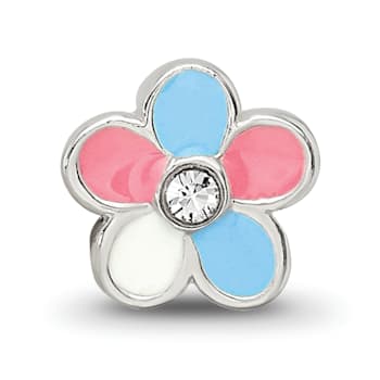 Sterling Silver Enameled Flower CZ Bead