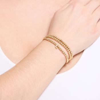 Initial L CZ Beaded Bracelet Set In 14K Gold Over Brass 0.09ctw