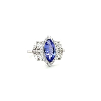 Rhodium Over Sterling Silver Marquise Tanzanite and White Zircon Ring 2.23ctw