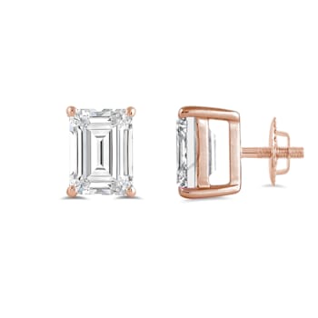 White Cubic Zirconia 14k Rose Gold Studs With Velvet Gift Box 3.00ctw
