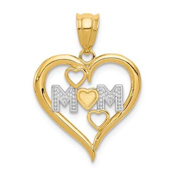 14K Two-tone Gold  Diamond-Cut Mom Heart Pendant