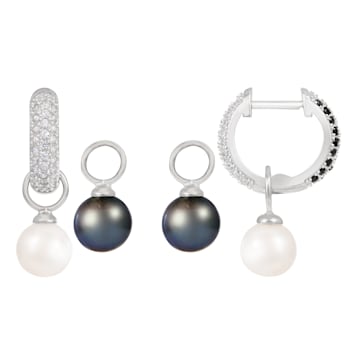 7.5-8mm multicolor cultured freshwater pearl and cz rhodium over
sterling silver earrings