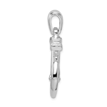 Rhodium Over Sterling Silver Polished 3D Anchor with Chain Pendant