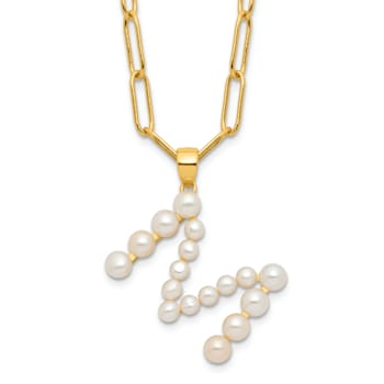 Gold Tone Sterling Silver 3-5.5mm Freshwater Cultured Pearl LETTER M
18-inch Necklace