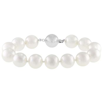 Large White South Sea Simulant Pearl Bracelet In Sterling Silver