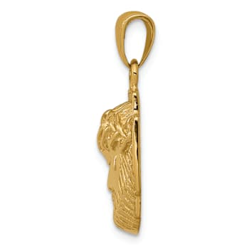 14k Yellow Gold Textured and Polished Small Jesus Head With Crown Pendant