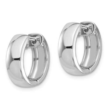 Rhodium Over 14K White Gold 9/16" Round Hinged Hoop Earrings