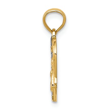 14K Two-tone Gold  Textured Angel in Heart with Star Pendant