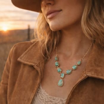 Barse Turquoise Roped Statement Y-Necklace In Bronze