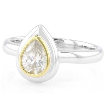 Pear Moissanite Solitaire Pendant Necklace In Two-Tone Gold