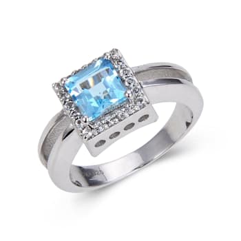 Blue Topaz with White Topaz Accents Sterling Silver Halo with Split
Shank Ring