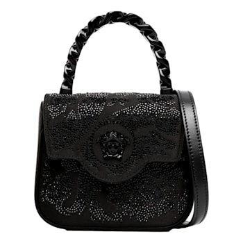 Versace La Medusa Crystal Black Silk Mini Top Handle Crossbody Bag