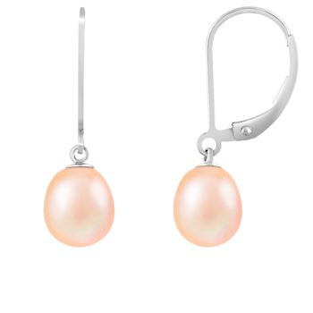 7-8mm Pink Cultured Freshwater Pearl Rhodium Over Sterling Silver Earrings