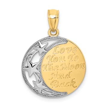 14k Two-tone Gold Textured LOVE YOU TO THE MOON AND BACK Pendant