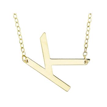 Sideways Initial K Necklace In Solid 14K Yellow Gold 18 Inch